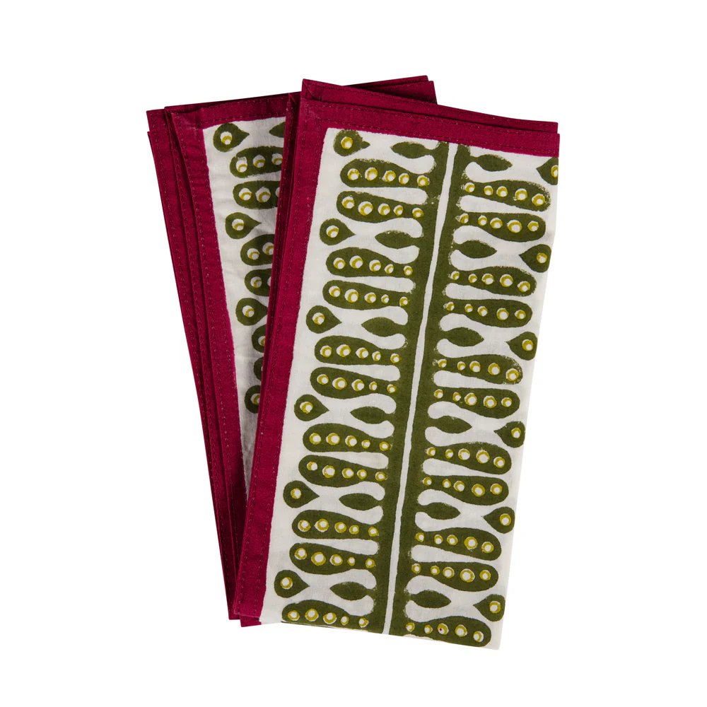 Raspberry Pink Alotablot Tablecloth with Peridot Green Border-Napkins Included