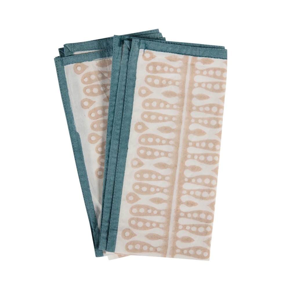 Teal Little Oak Leaf Tablecloth with Putty Border- Napkins Included