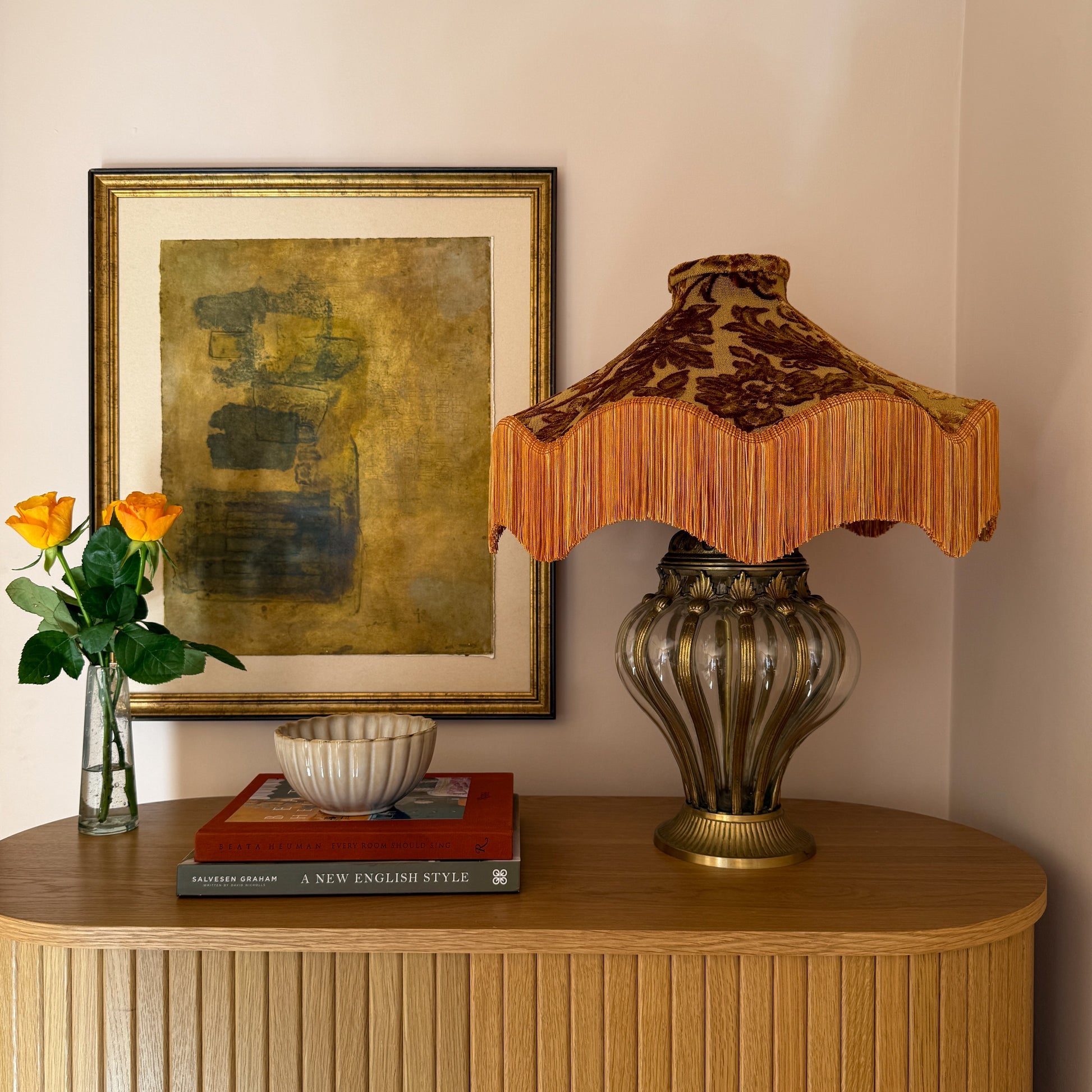 Daisy Floral Fringed Velvet Lampshade | Ochre | Tinker & Tallulah
