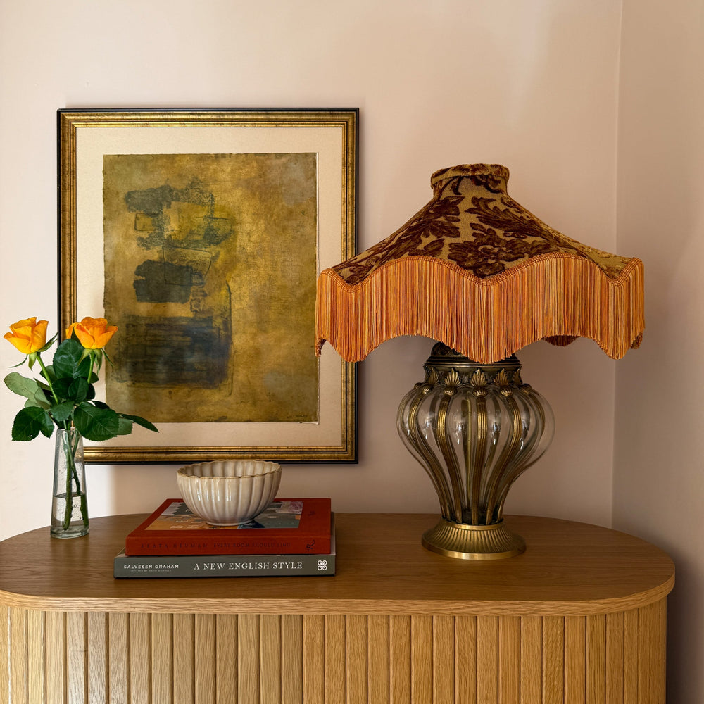Daisy Floral Fringed Velvet Lampshade | Ochre | Tinker & Tallulah