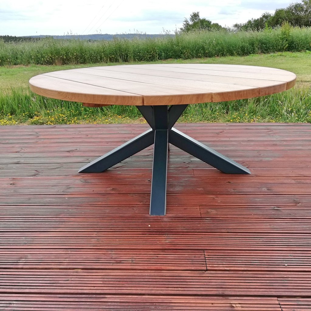 Solid Oak & Steel Round Garden Table