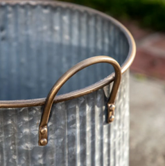 Ribbed with Gold Effect Galvanised Metal Garden Planter