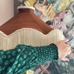Moiré Fringed Lampshade with Tassels  | Cognac Brown | Tinker & Tallulah