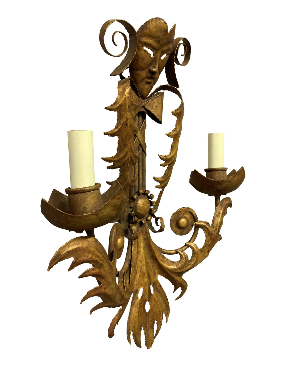 Unique Pair of Venetian Gilt Metal Wall Lights 