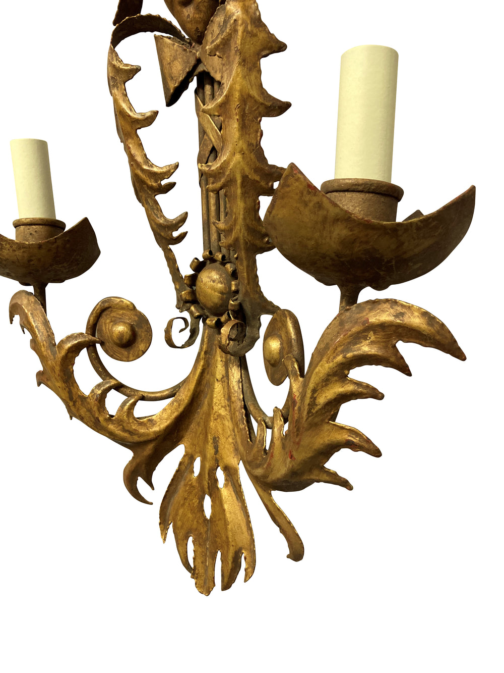 Unique Pair of Venetian Gilt Metal Wall Lights 