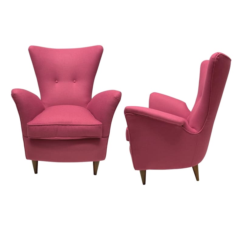 Pair of Pink Italian Mid-Century Armchairs by Melachiore Bega 