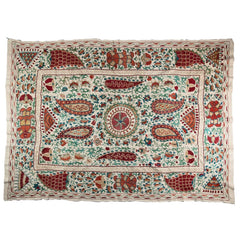 Large Silk Red, Teal, Green and Gold Hand Embroidered Suzani- Kelling Home