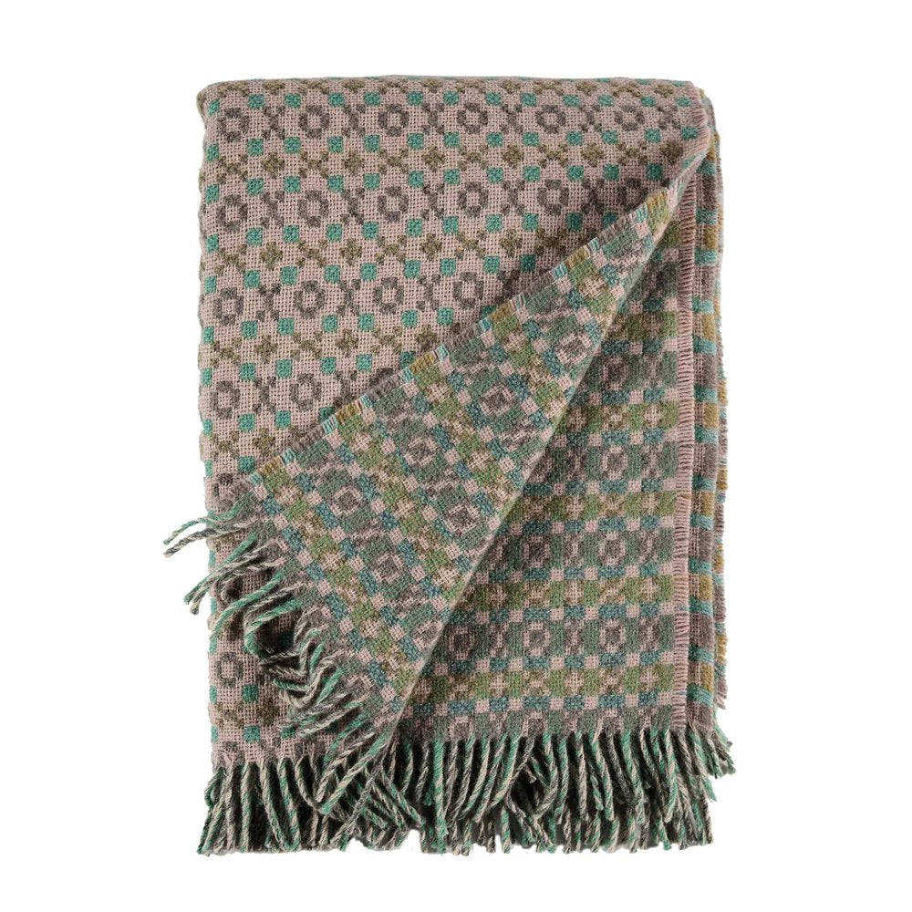 Kelling Home, Beige, Grey & Green Patterned Wool Blanket