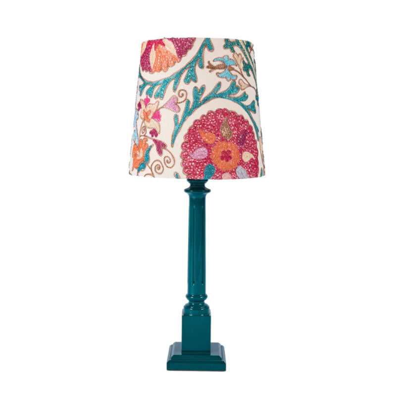 Wooden Column Lamp Base Wth High Gloss Lacquer Finish in Teal | Kelling Home