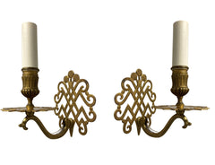 Rare Set of Six Unusal Antique Brass Single Arm Sconces 