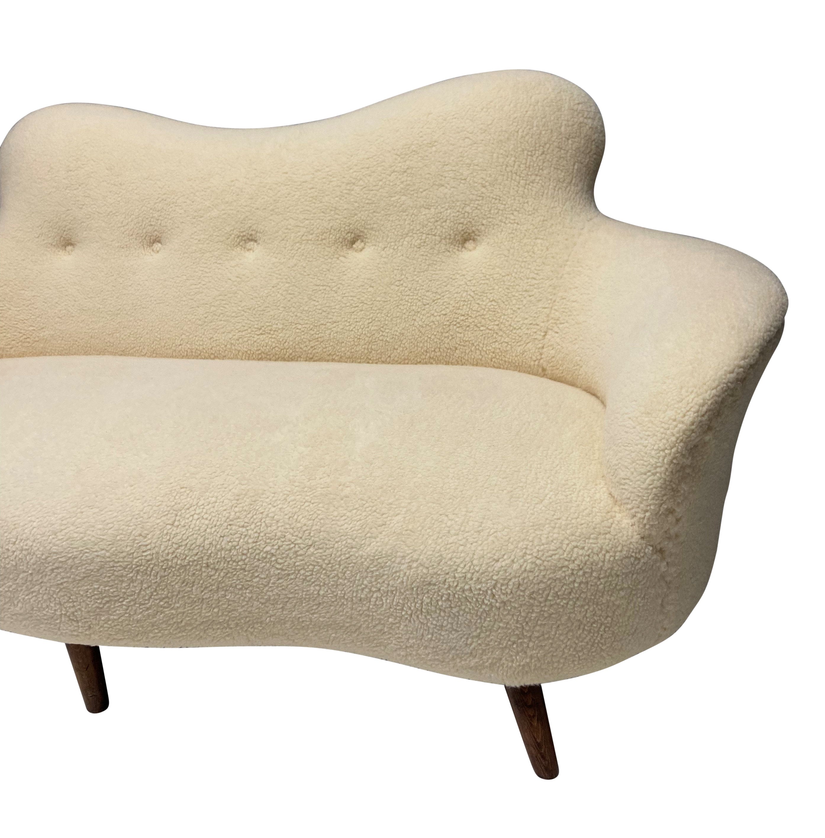 Sculptural  Mid-Century Italian Sofa in Faux Lambswool 