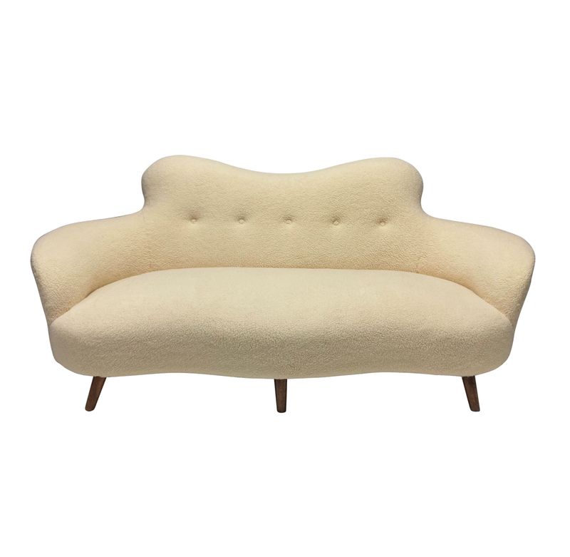 Sculptural  Mid-Century Italian Sofa in Faux Lambswool 