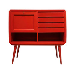 Mid-Century Scarlett Red Laquered Bar Cabinet