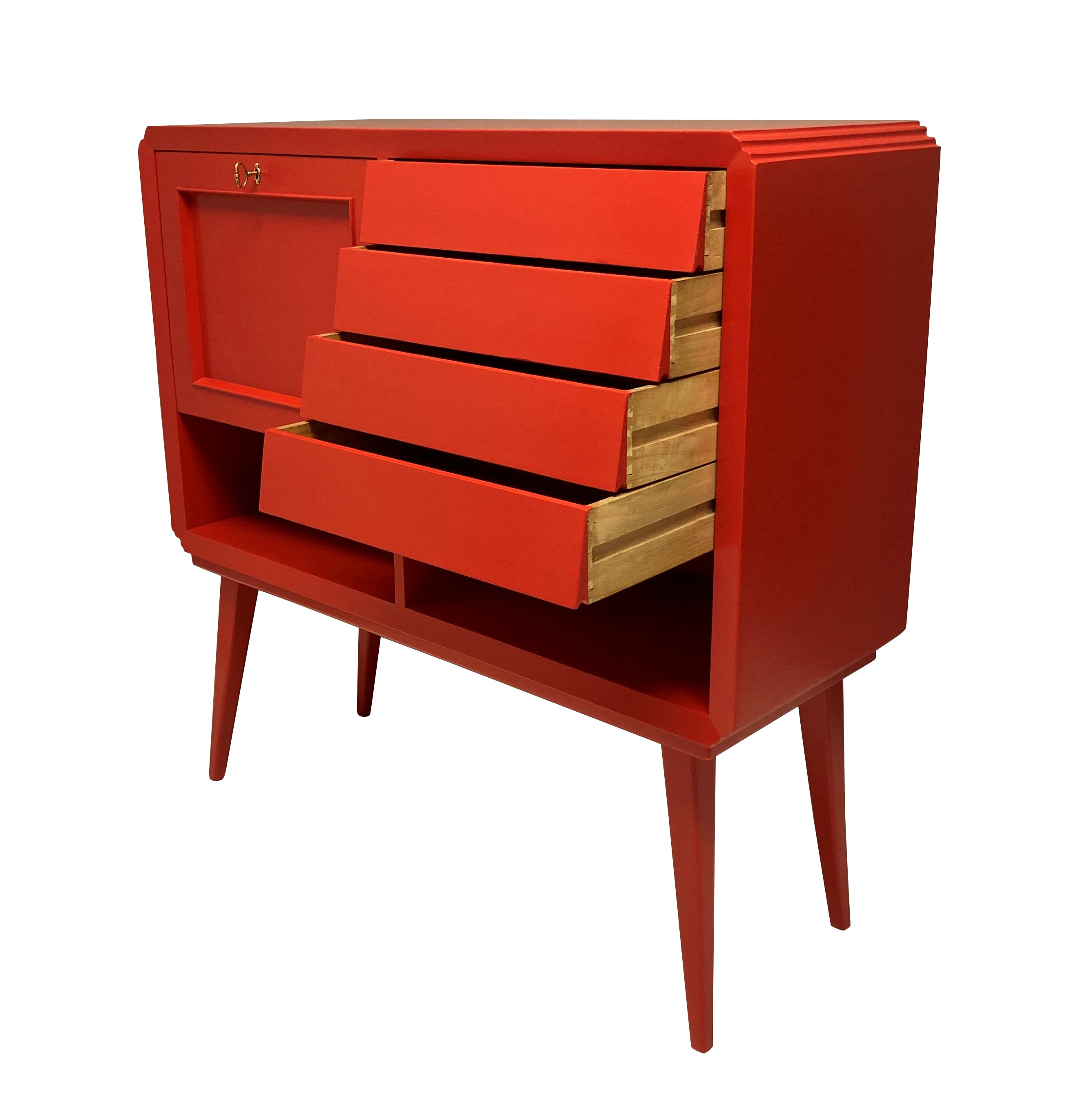 Mid-Century Scarlett Red Laquered Bar Cabinet