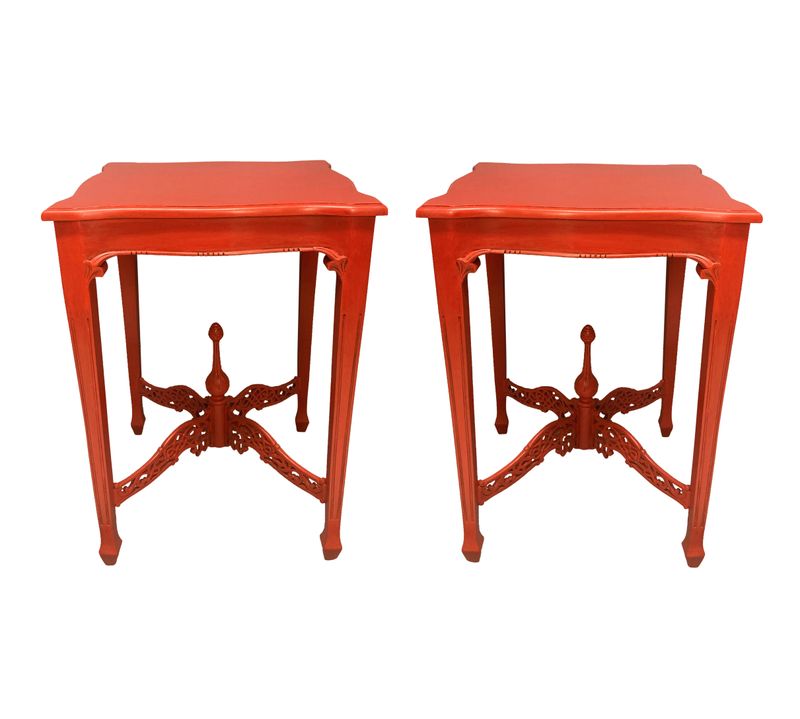 Pair of 1930's Scarlet Chippendale Style Side Tables 