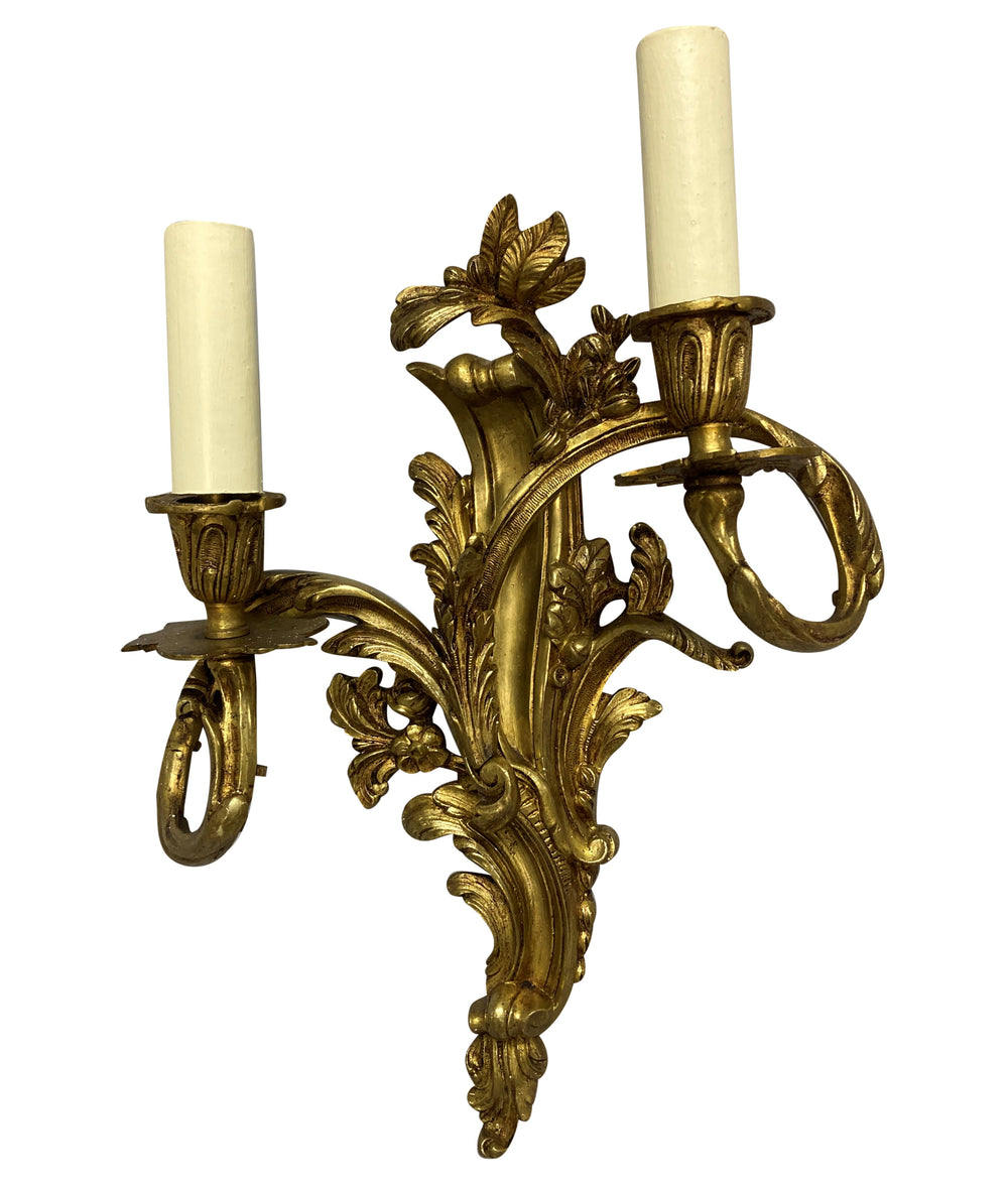 A Pair Of Louis XV Style Gilt Bronze Wall Sconces