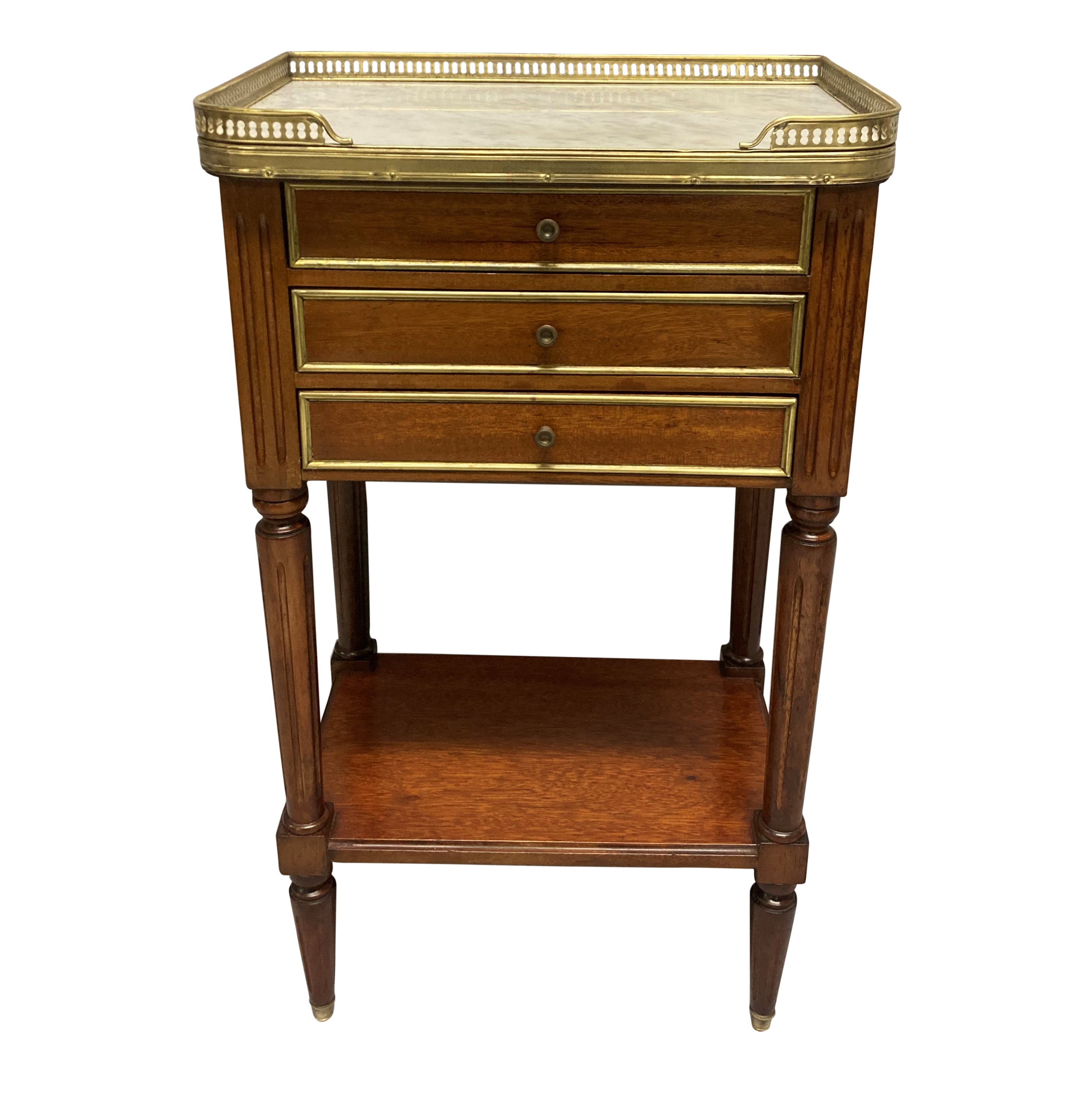 A Pair Of Mahogany & Marble Top Louis XVI Style Night Stands | Antique Bedside Tables