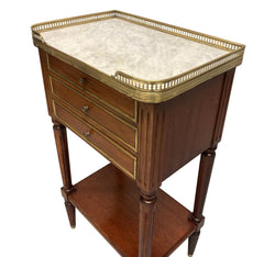 A Pair Of Mahogany & Marble Top Louis XVI Style Night Stands | Antique Bedside Tables