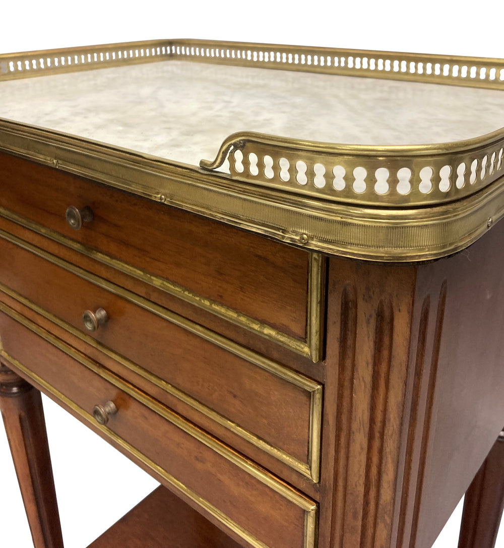 A Pair Of Mahogany & Marble Top Louis XVI Style Night Stands | Antique Bedside Tables
