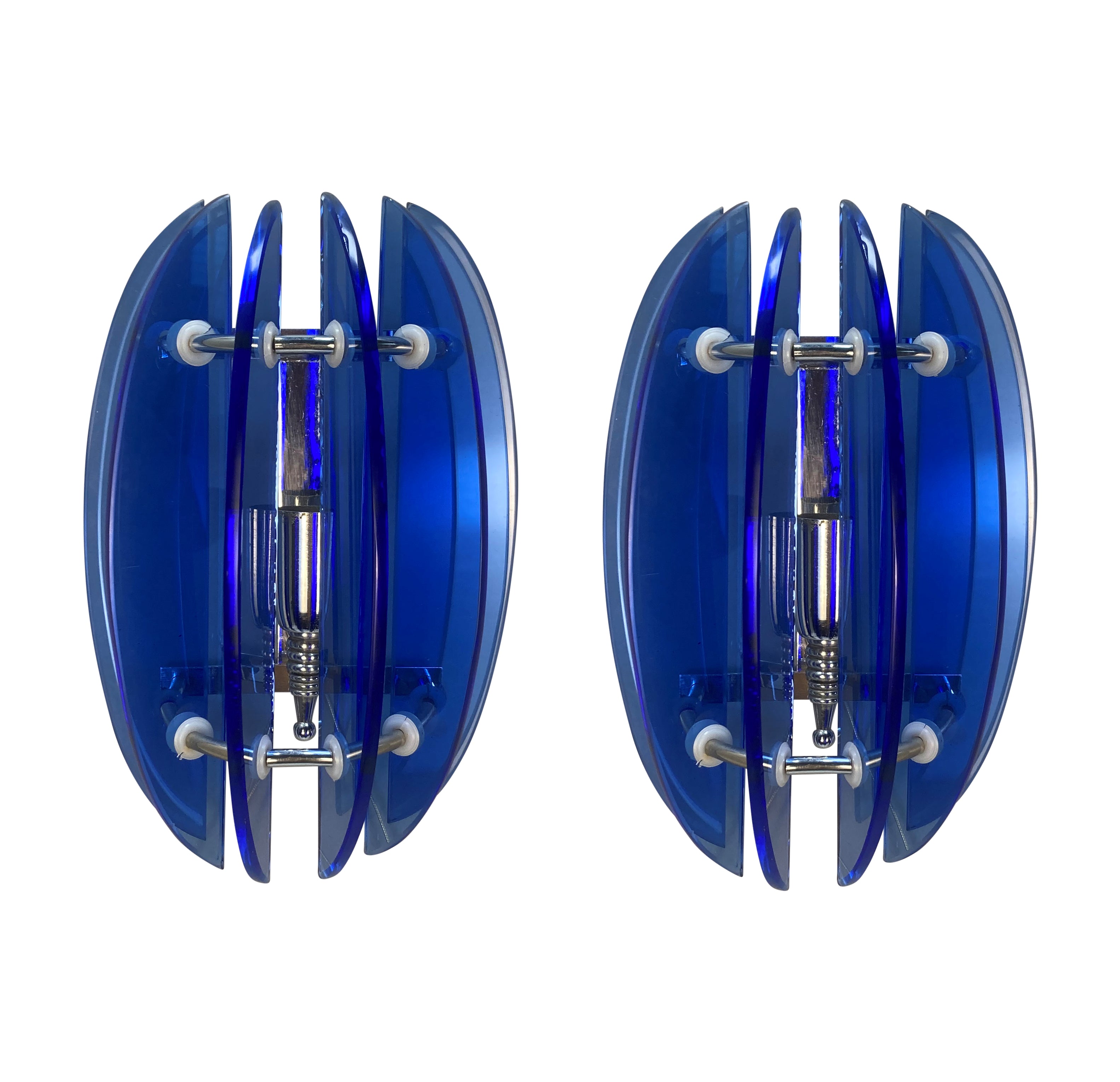 Pair of Veca Italian Blue Glass Wall Lights, 1960s