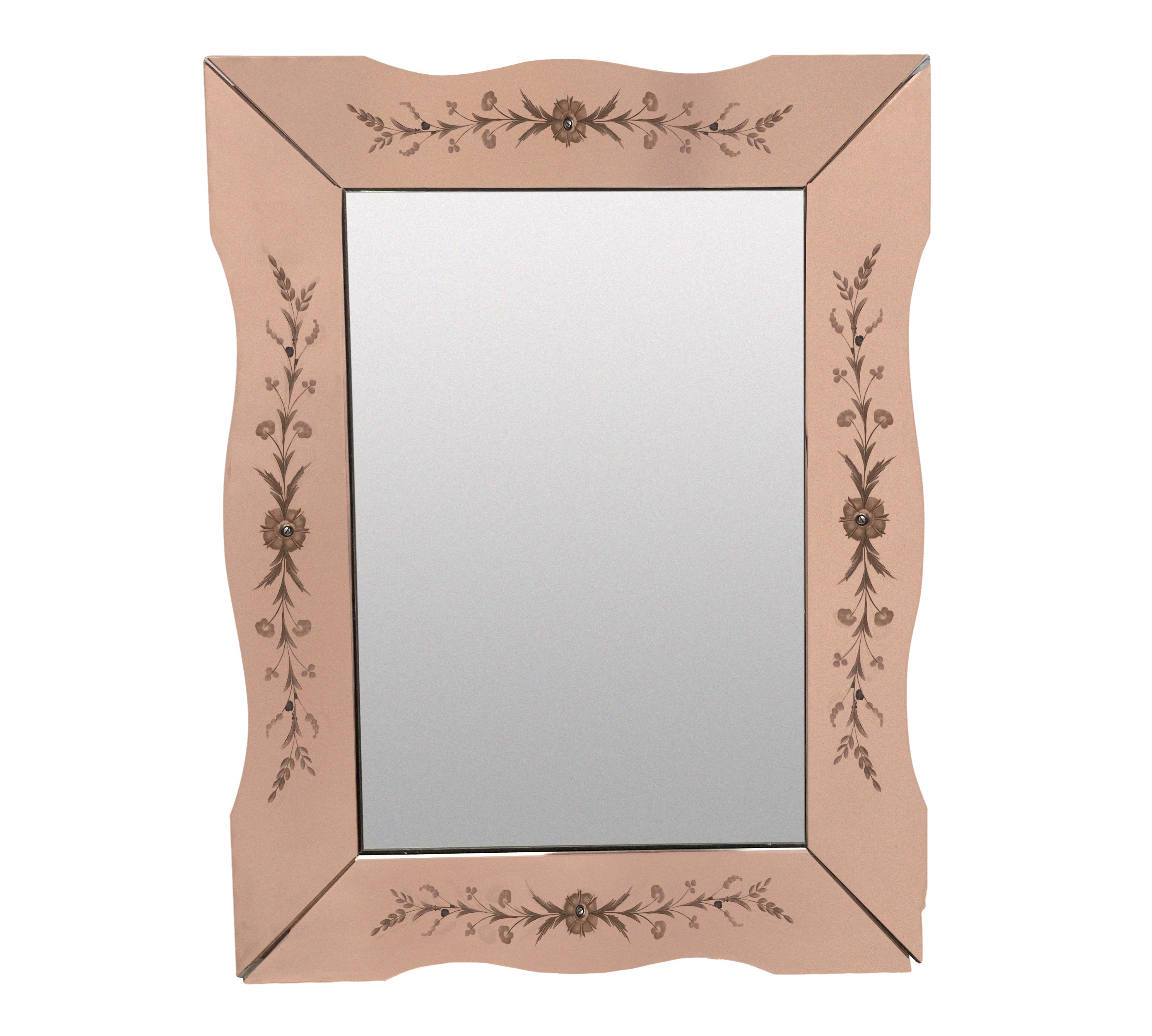French Mid-Century Mirror with Rose Border 