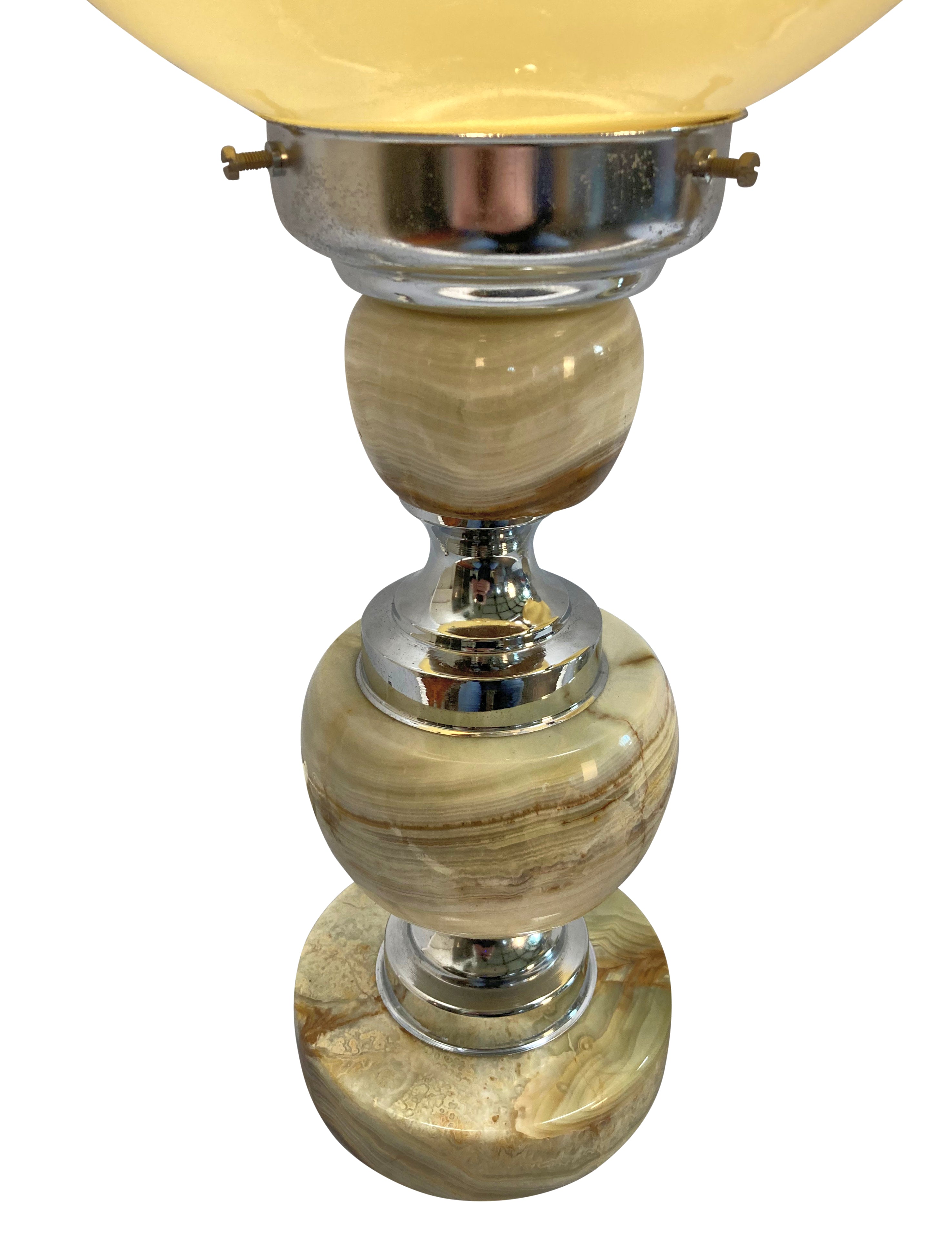 Pair of Antqiue Italian Onyx & Chrome Table Lamps 