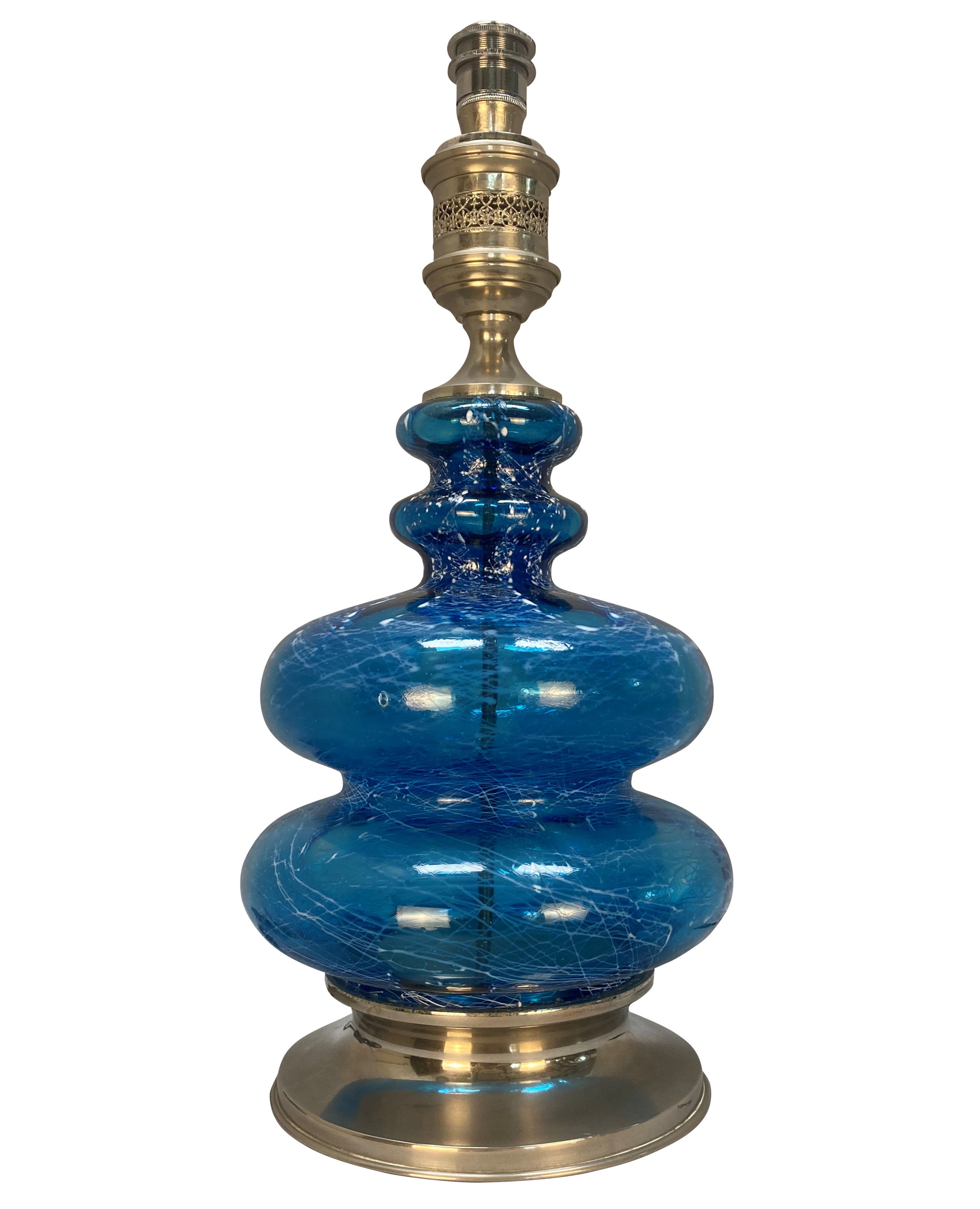 Pair of Mid-Century Blue Glass & Silver Table Lamps 