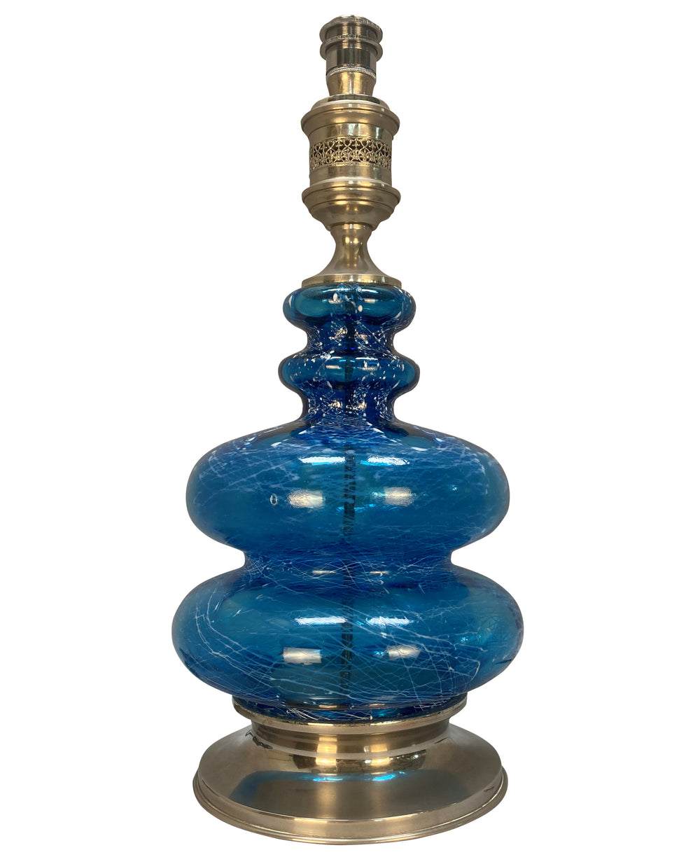 Pair of Mid-Century Blue Glass & Silver Table Lamps 