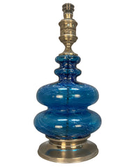 Pair of Mid-Century Blue Glass & Silver Table Lamps 