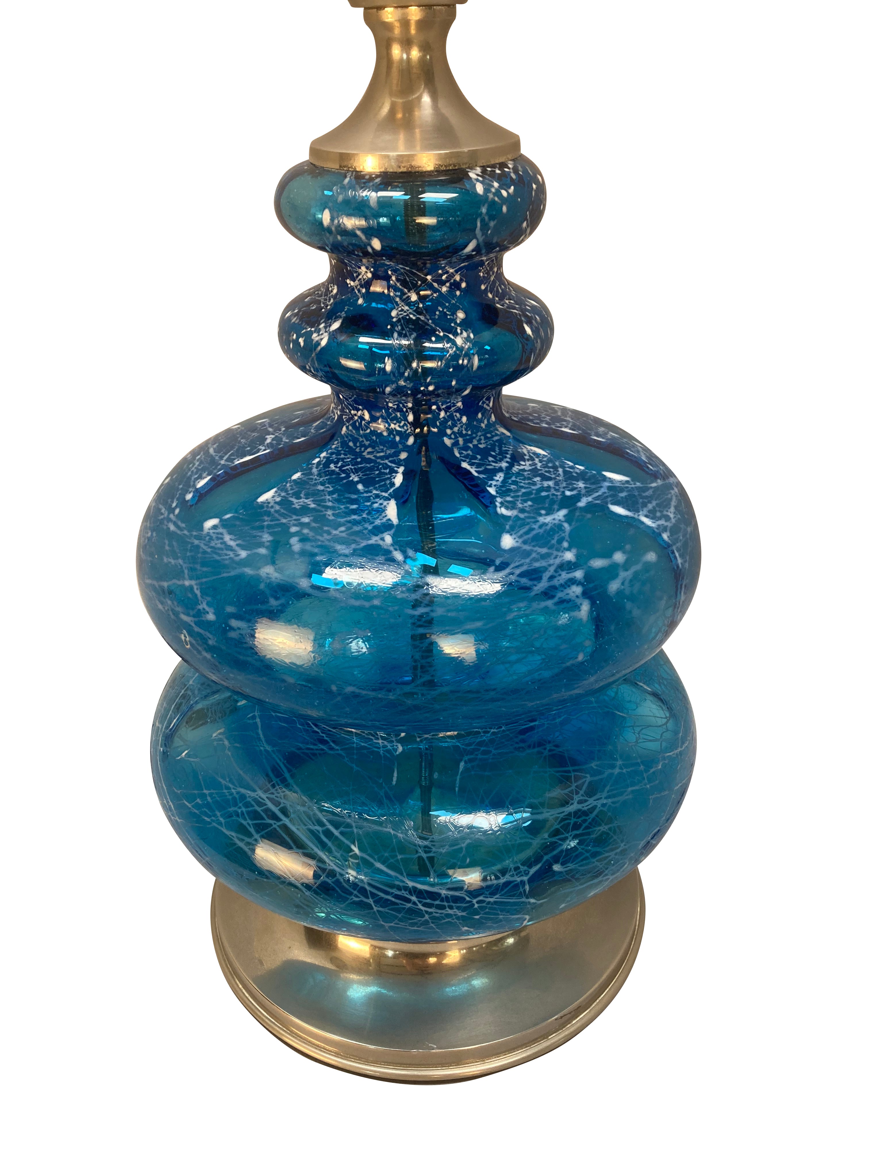 Pair of Mid-Century Blue Glass & Silver Table Lamps 