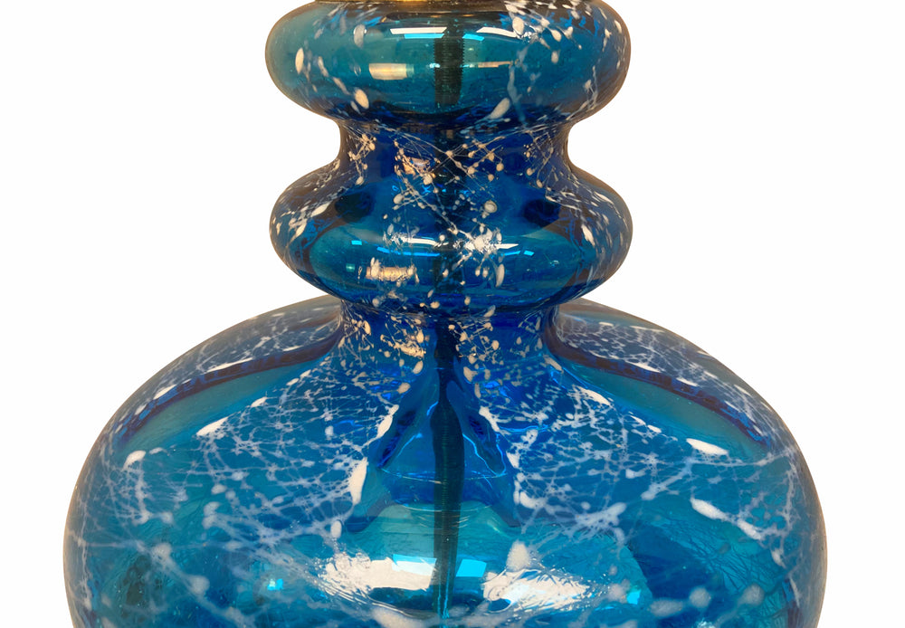 Pair of Mid-Century Blue Glass & Silver Table Lamps 