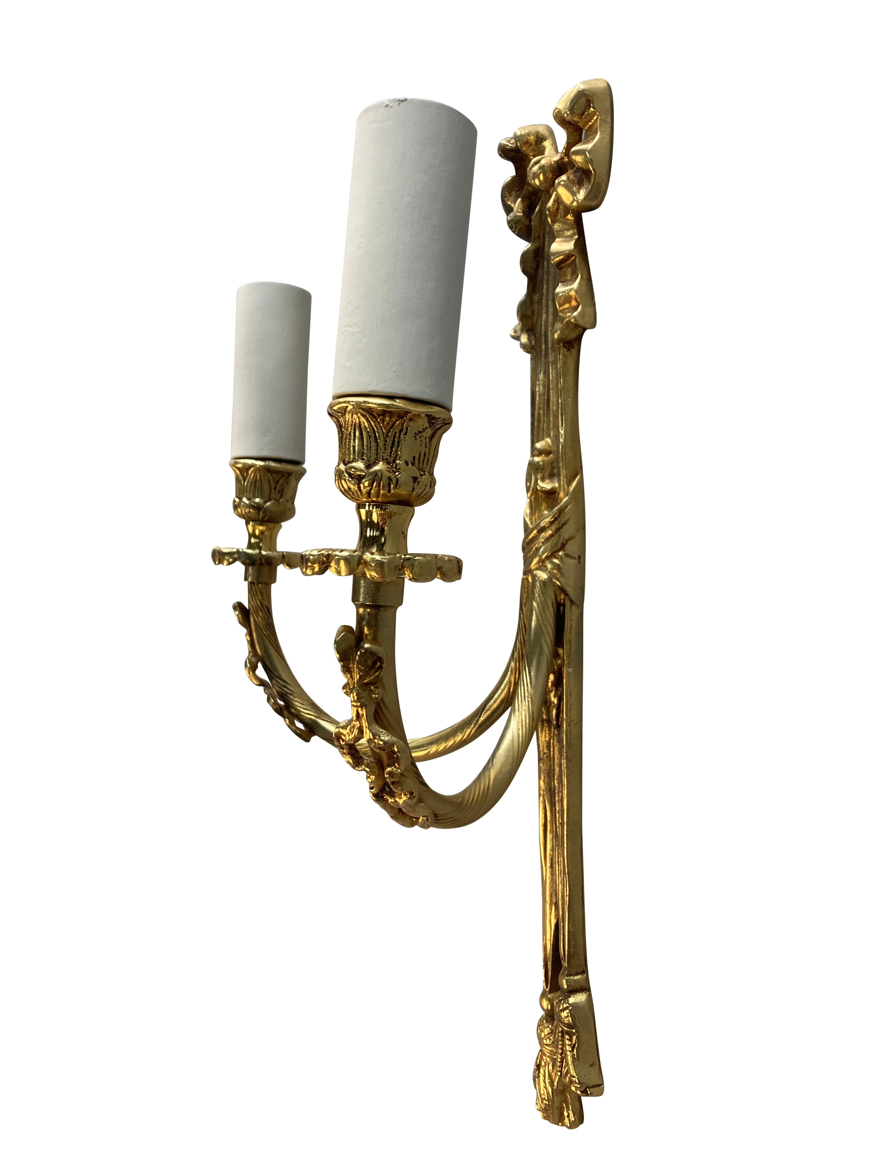 Six Twin Mid-Century Wall Lights with Tassells & Bows 