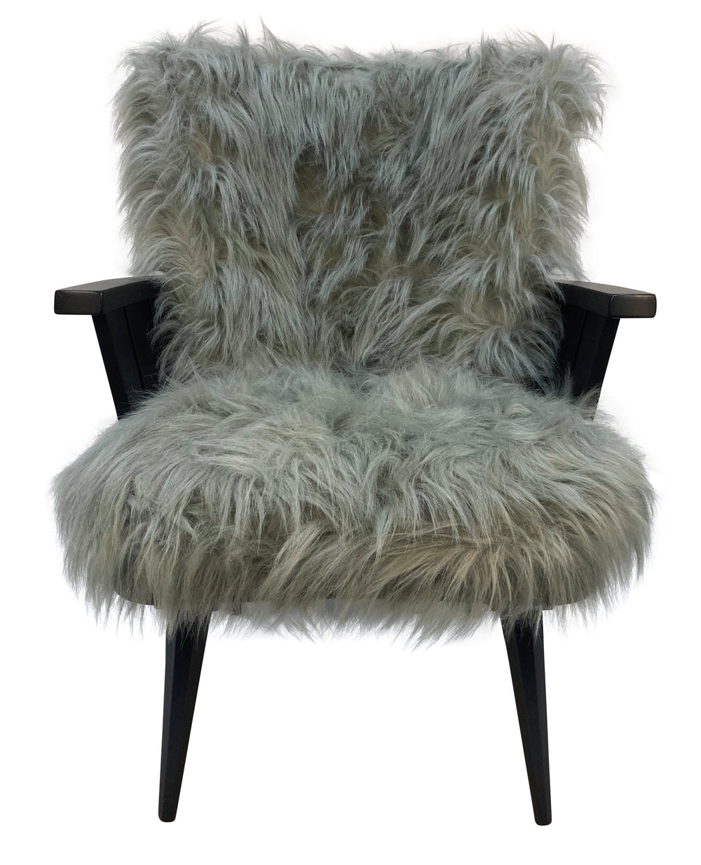 Pair of French Mid-Century Black Laquered Fluffy Armchairs 