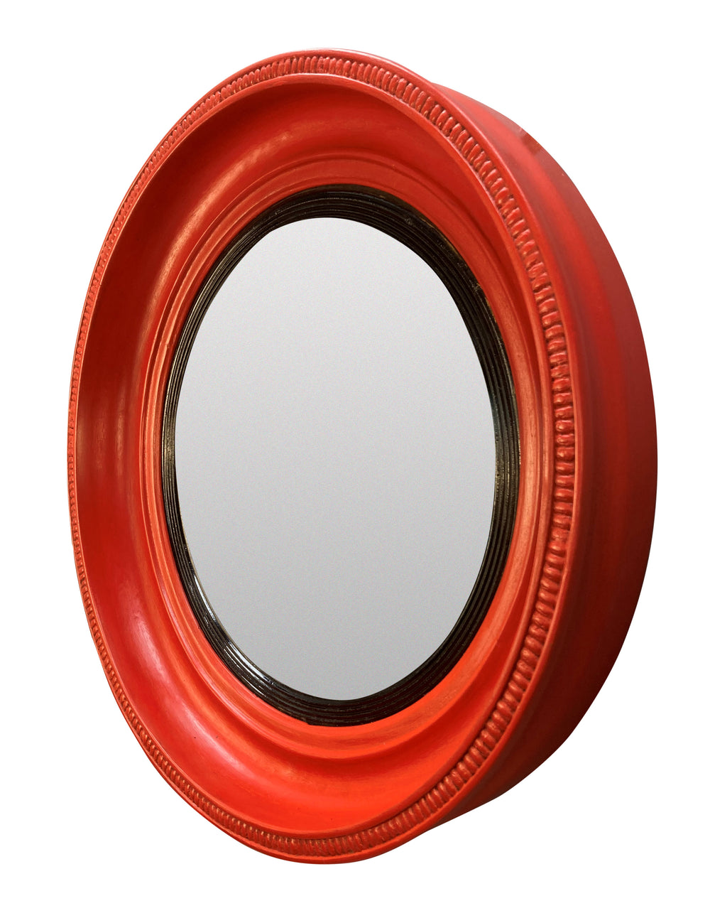 Red Lacquered Thomas Fentham Convex Mirror 