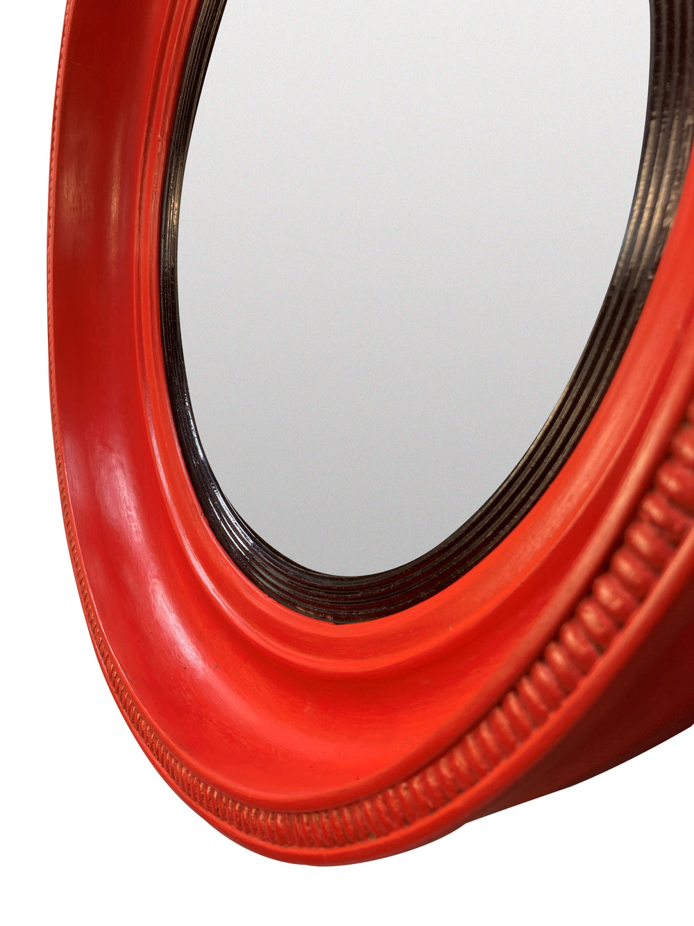 Red Lacquered Thomas Fentham Convex Mirror 