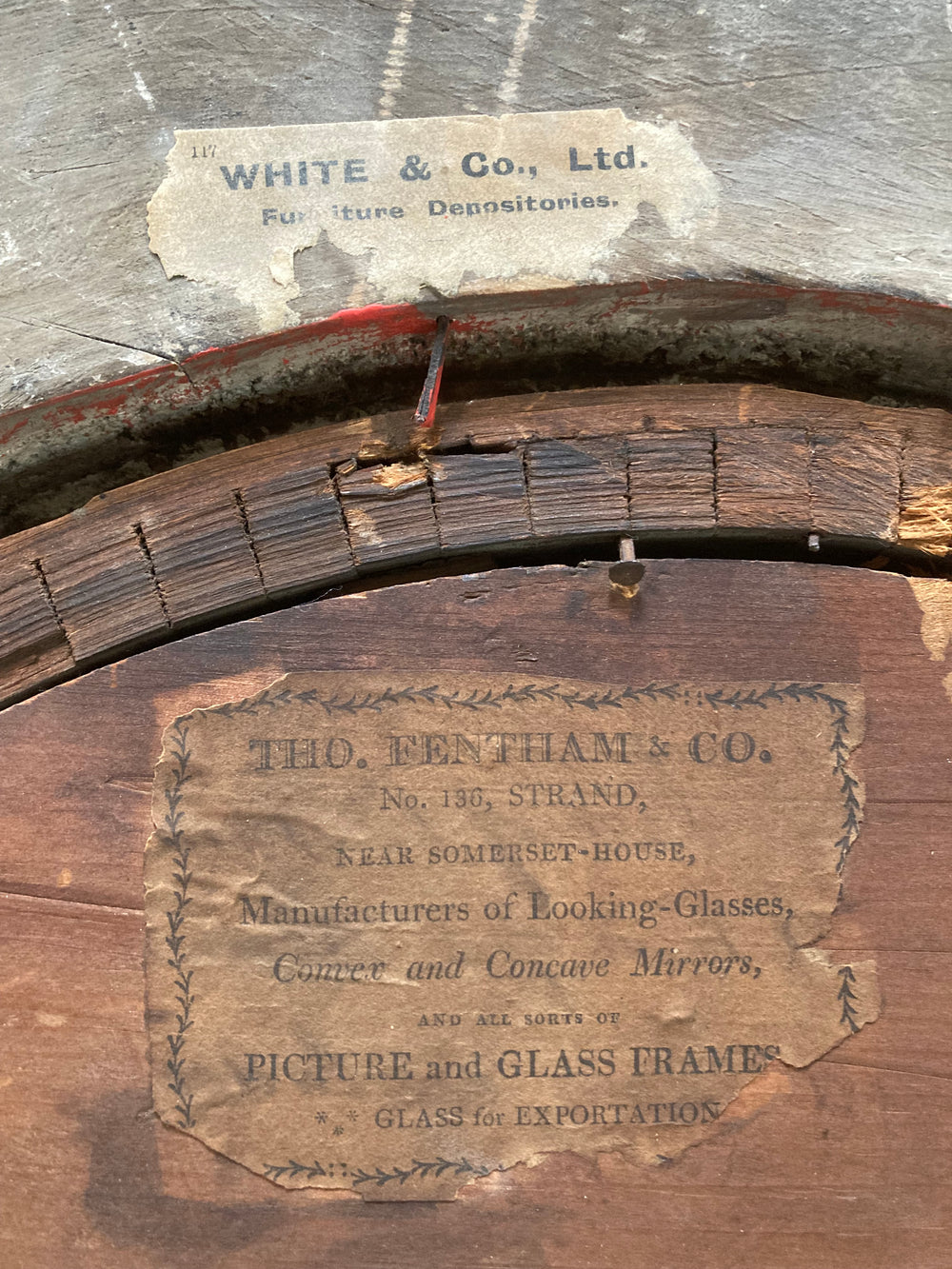 Red Lacquered Thomas Fentham Convex Mirror 