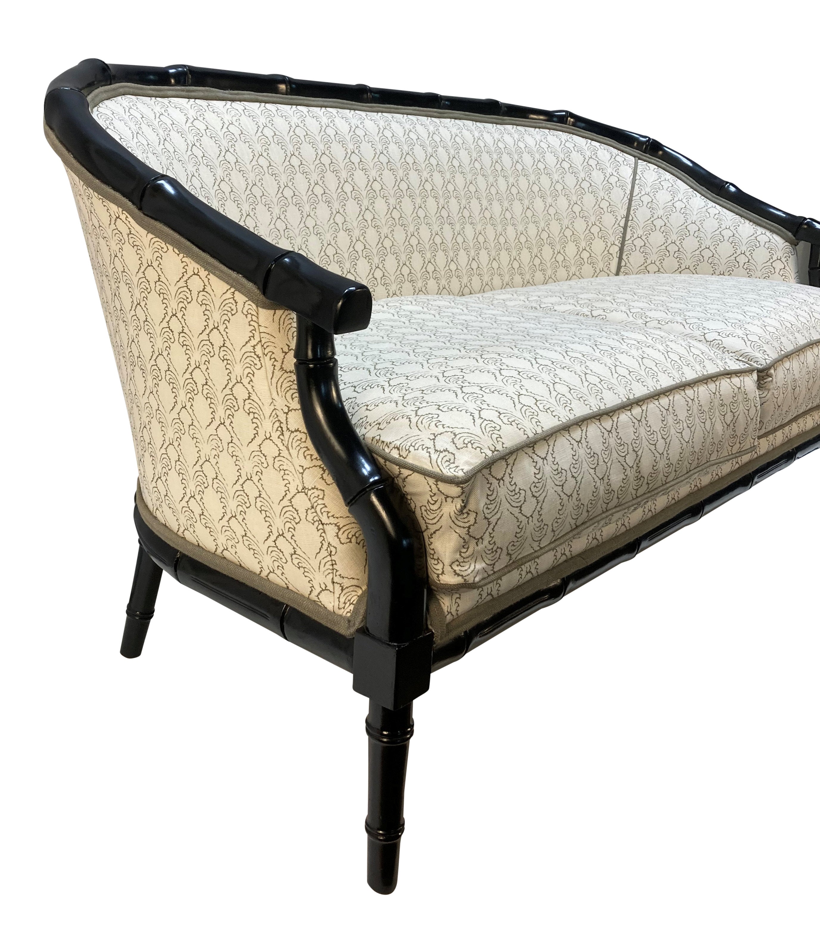 French Art Deco Faux Bamboo Sofa in Black Lacquer, 1930s