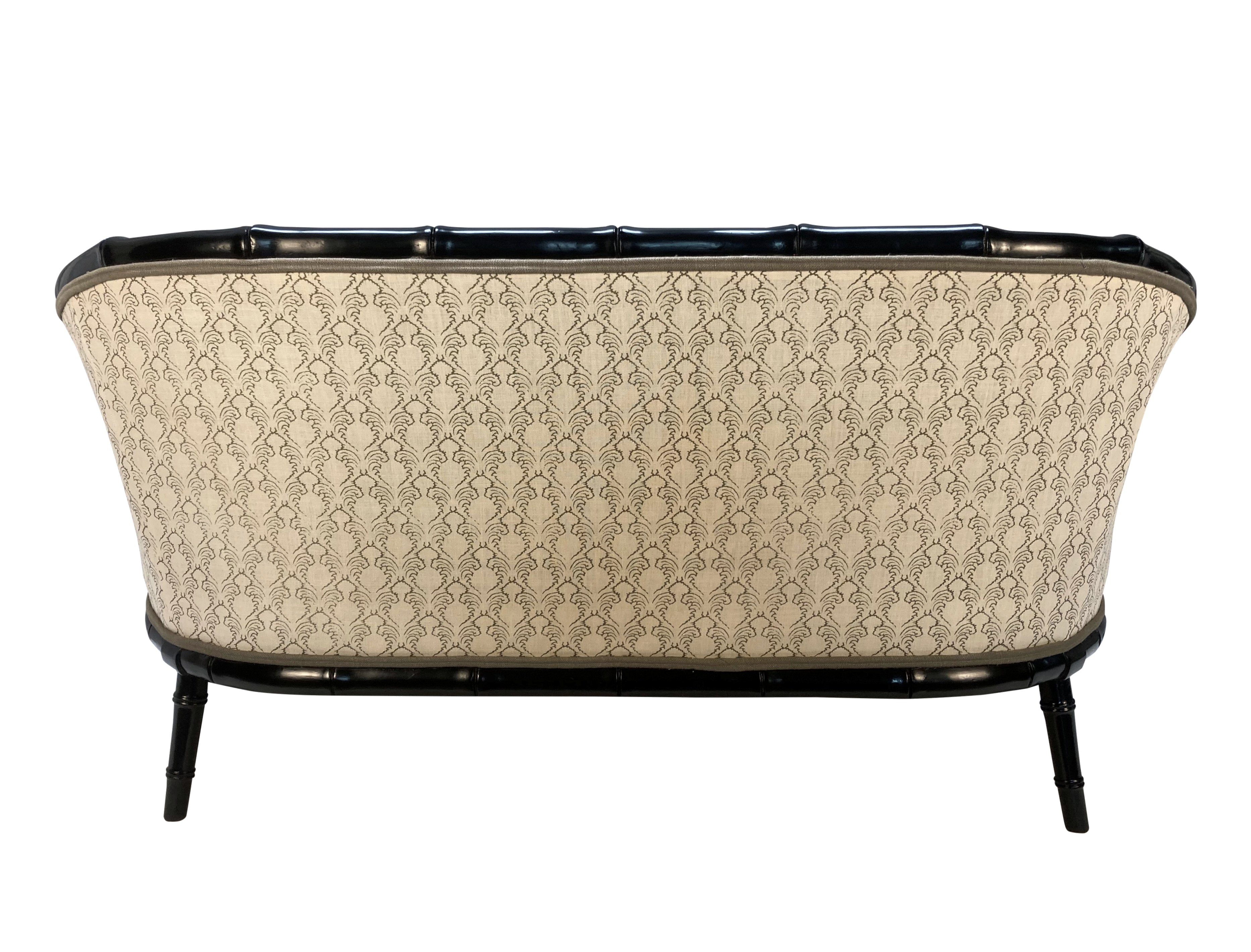 French Art Deco Faux Bamboo Sofa in Black Lacquer, 1930s