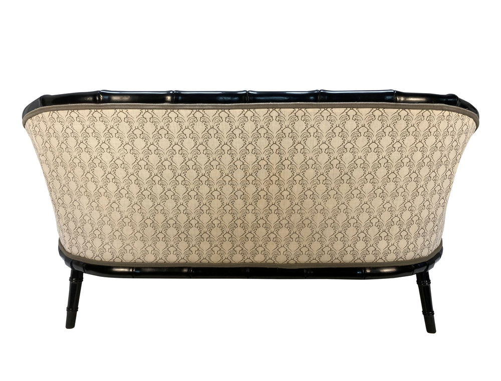 French Art Deco Faux Bamboo Sofa in Black Lacquer, 1930s