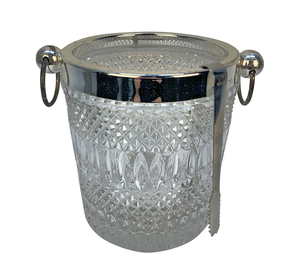 Large English Cut Glass & Silver-Plated Ice Pail, 1970s