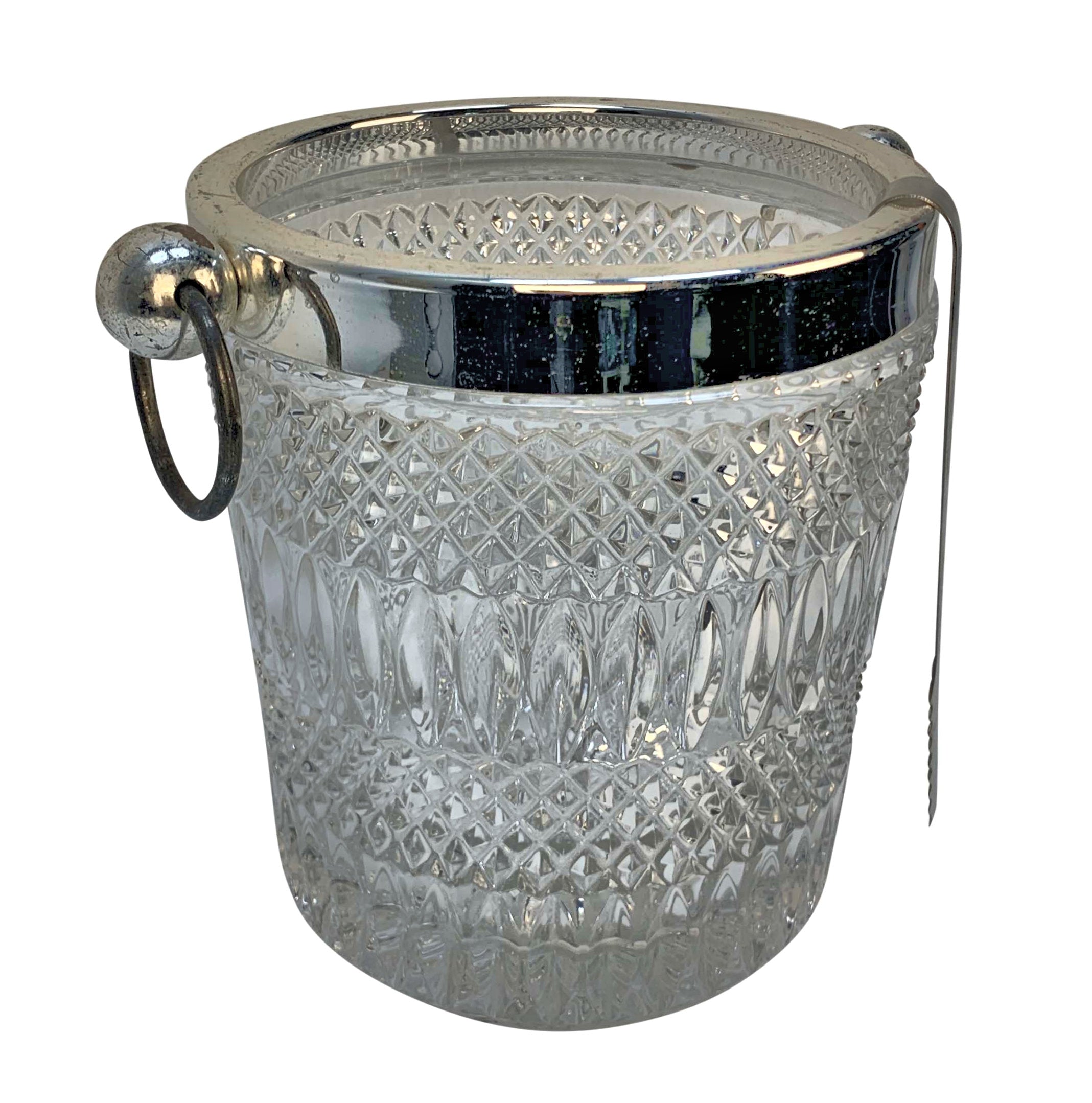 Large English Cut Glass & Silver-Plated Ice Pail, 1970s