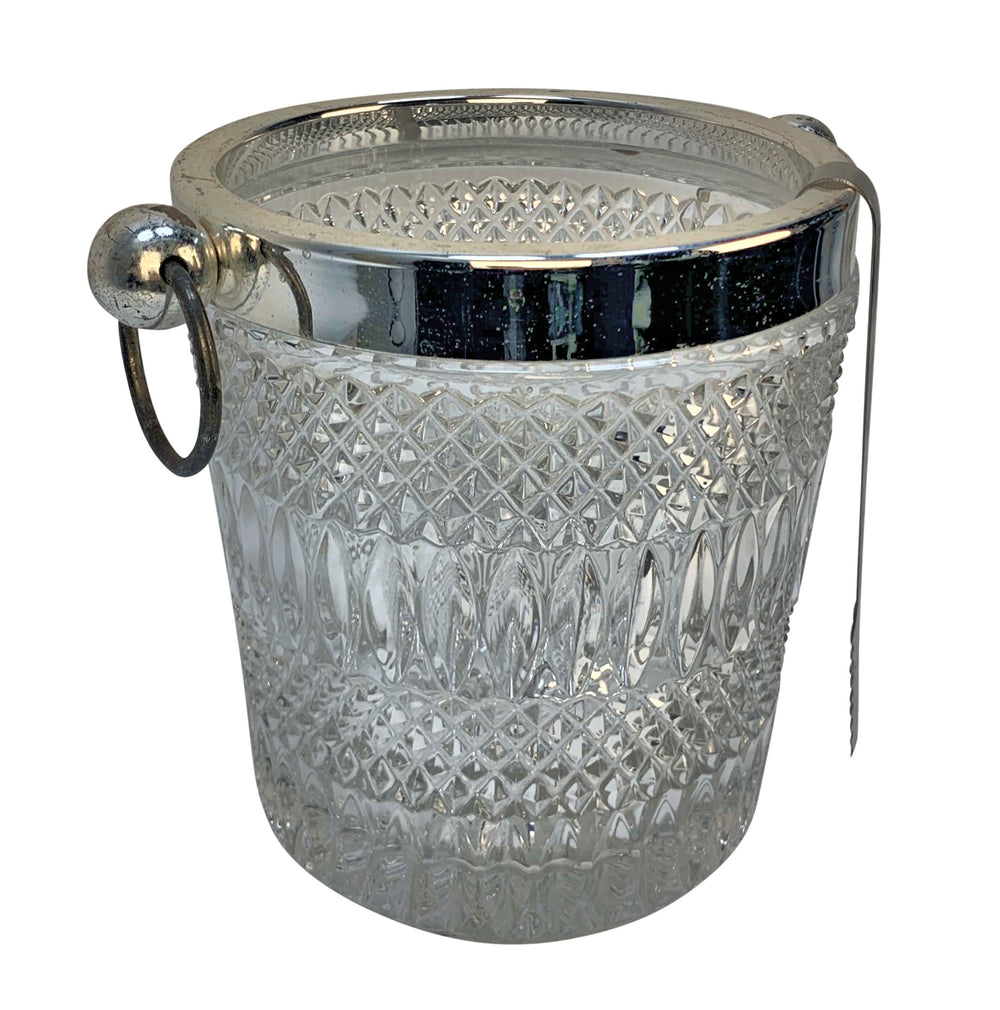 Large English Cut Glass & Silver-Plated Ice Pail, 1970s