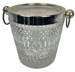 Large English Cut Glass & Silver-Plated Ice Pail, 1970s