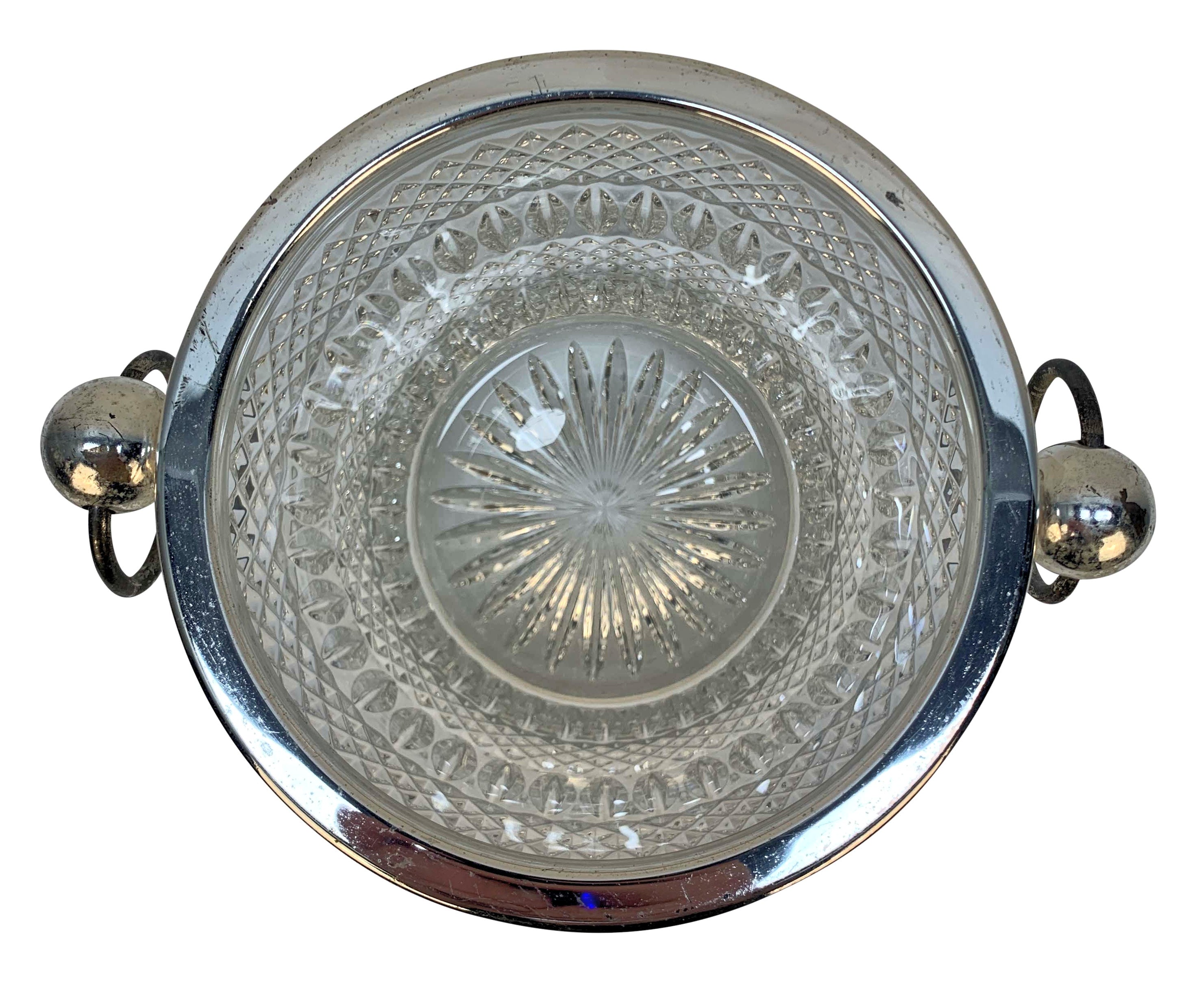 Large English Cut Glass & Silver-Plated Ice Pail, 1970s