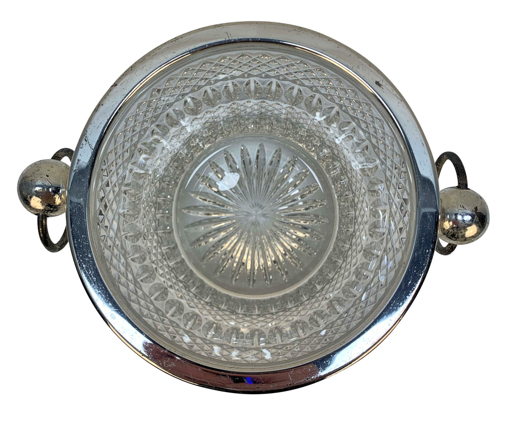 Large English Cut Glass & Silver-Plated Ice Pail, 1970s