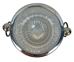 Large English Cut Glass & Silver-Plated Ice Pail, 1970s