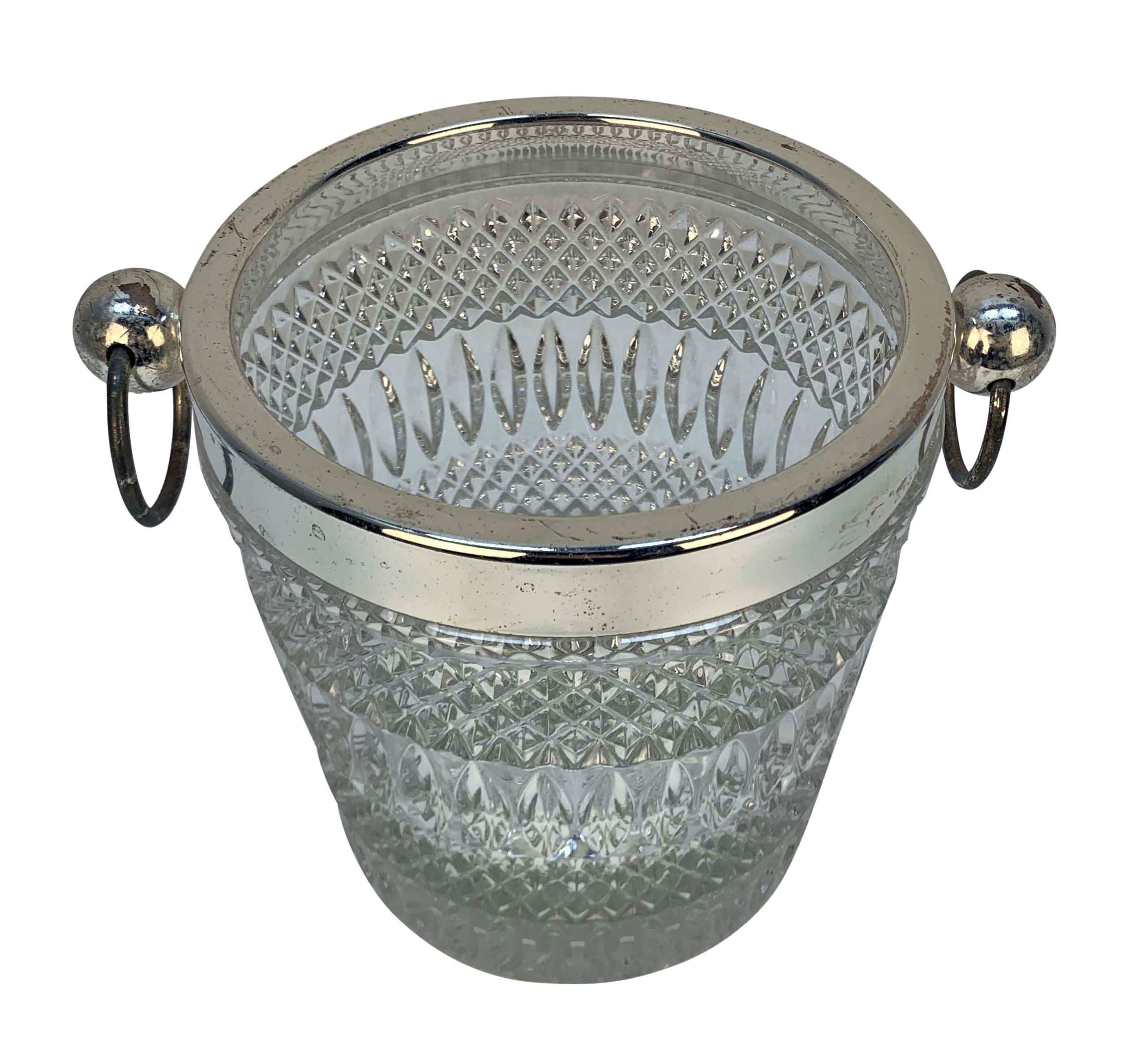 Large English Cut Glass & Silver-Plated Ice Pail, 1970s
