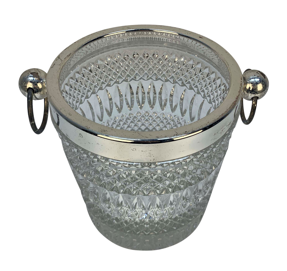 Large English Cut Glass & Silver-Plated Ice Pail, 1970s