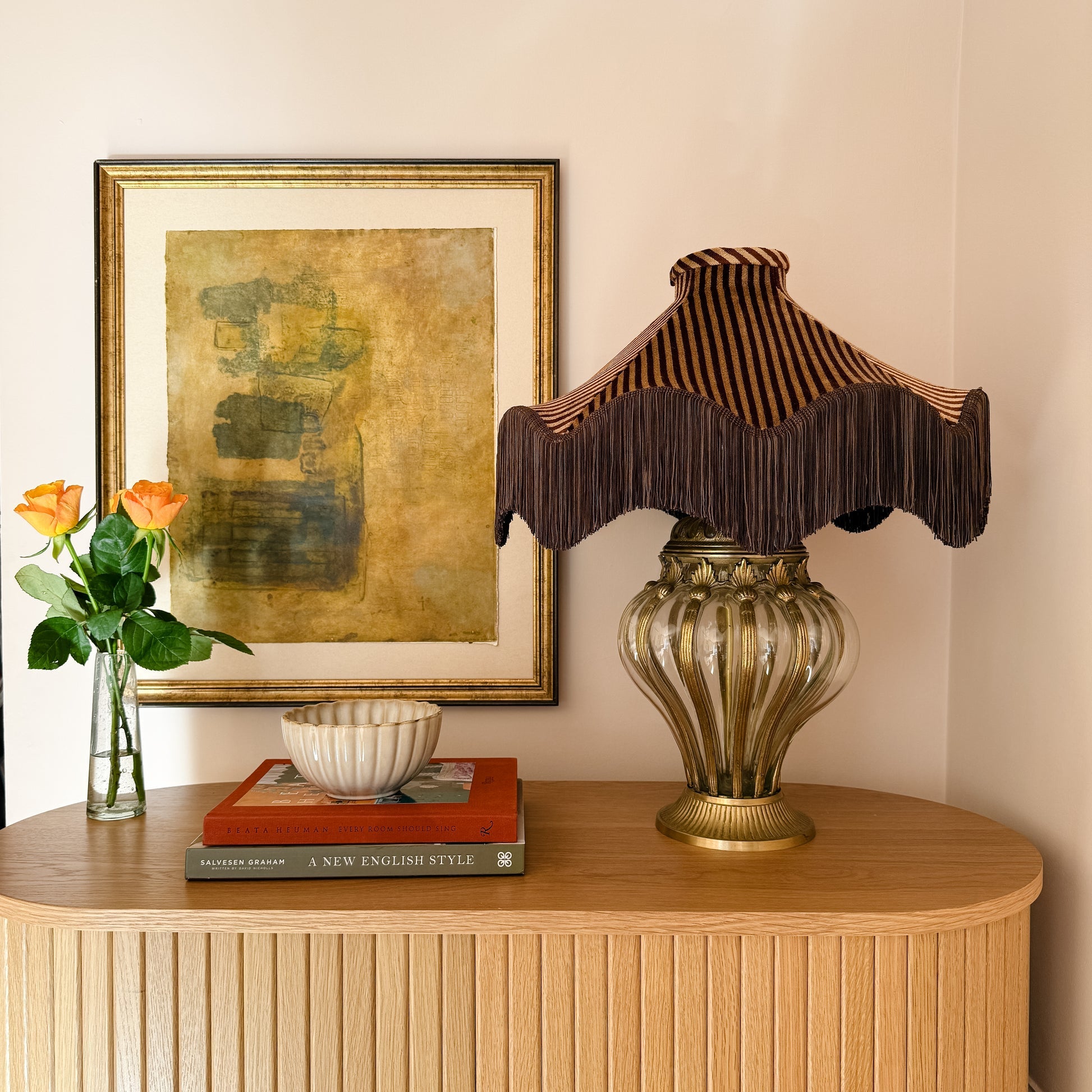 Daisy Striped Velvet Lampshade | Black & Brown | Tinker & Tallulah