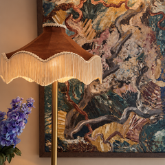 Moiré Fringed Lampshade with Tassels  | Cognac Brown | Tinker & Tallulah